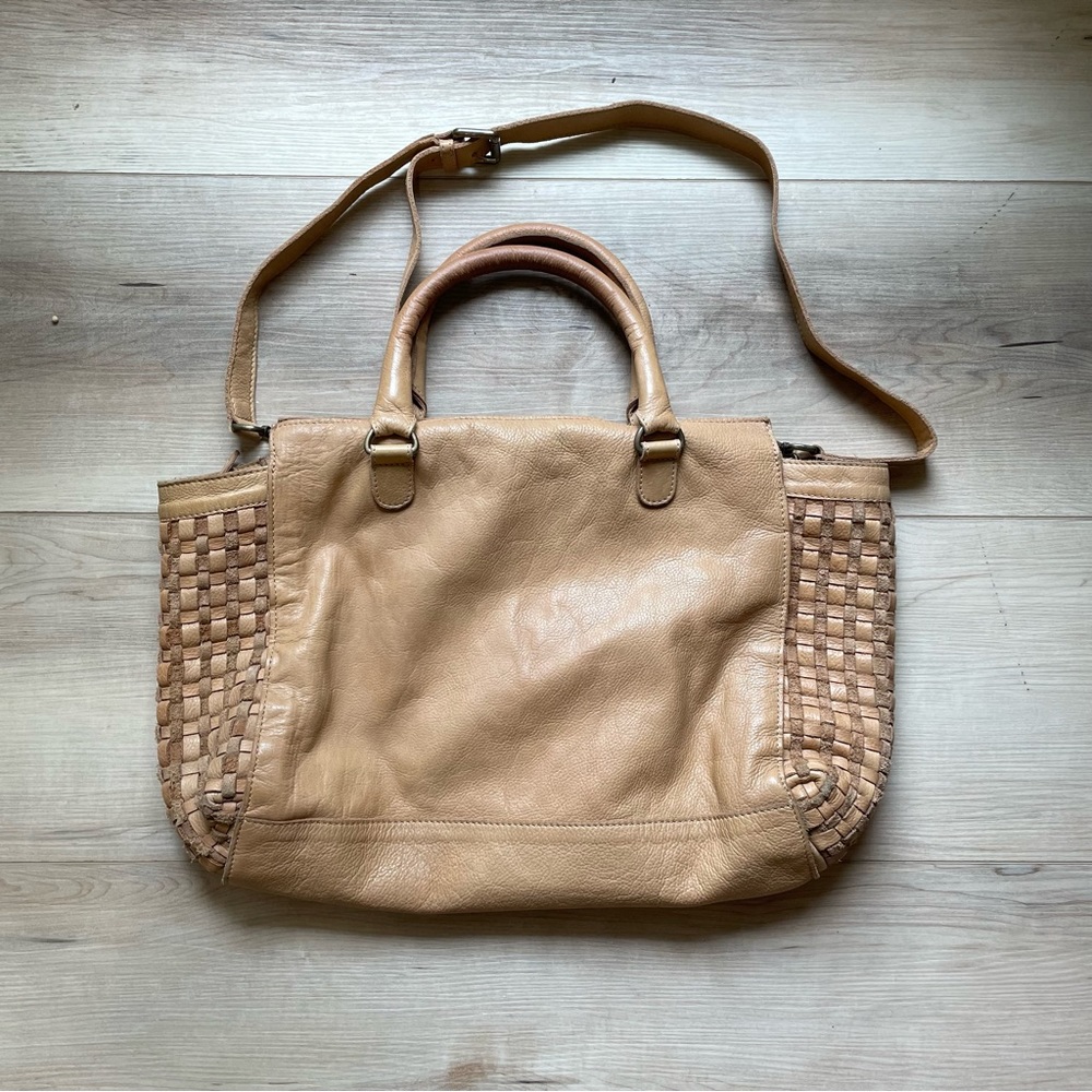 Freya Crossbody Bag Tan Woven Large Top Handle
